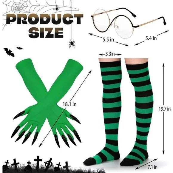 Wicked Witch Hat Glasses Gloves Socks Halloween Costume - Picture 4 of 8